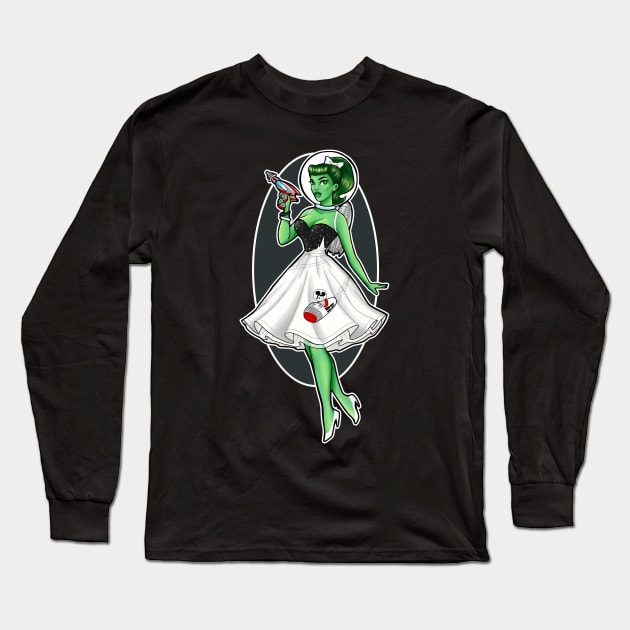 Space Girl Pinup Long Sleeve T-Shirt by Becca Whitaker